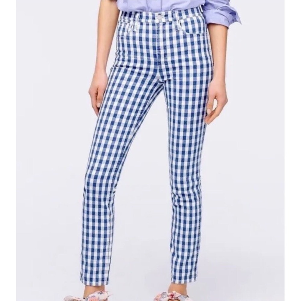 J Crew Jeans Womens 26 High Rise Vintage Straight Gingham Blue White Check NEW - Picture 2 of 16
